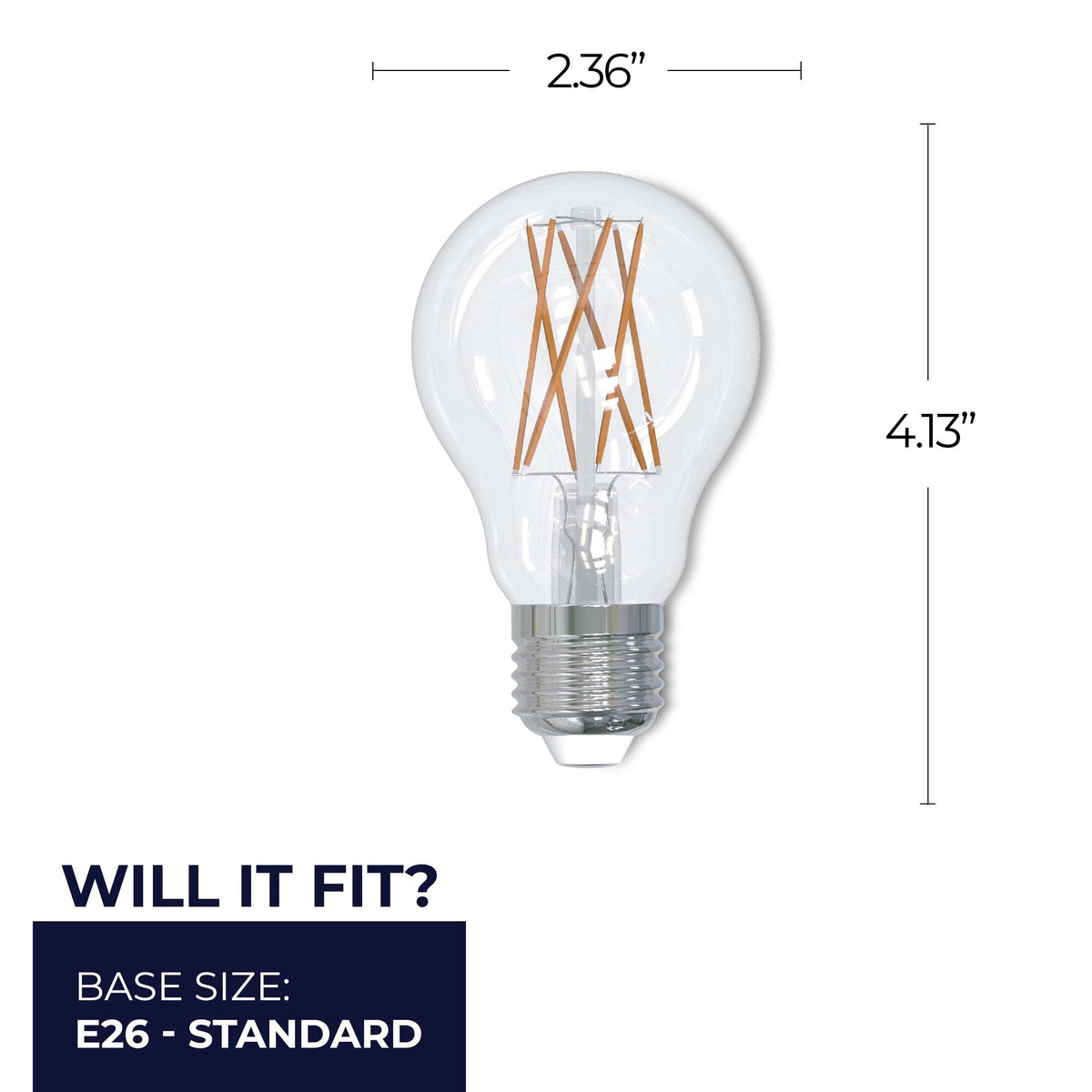 Bulbrite A19 Clear Filament LED Light Bulb, 9W, 75W Equivalent, 2700K, E26 Medium Base, Dimmable, 1100 Lumens, 2-Pack