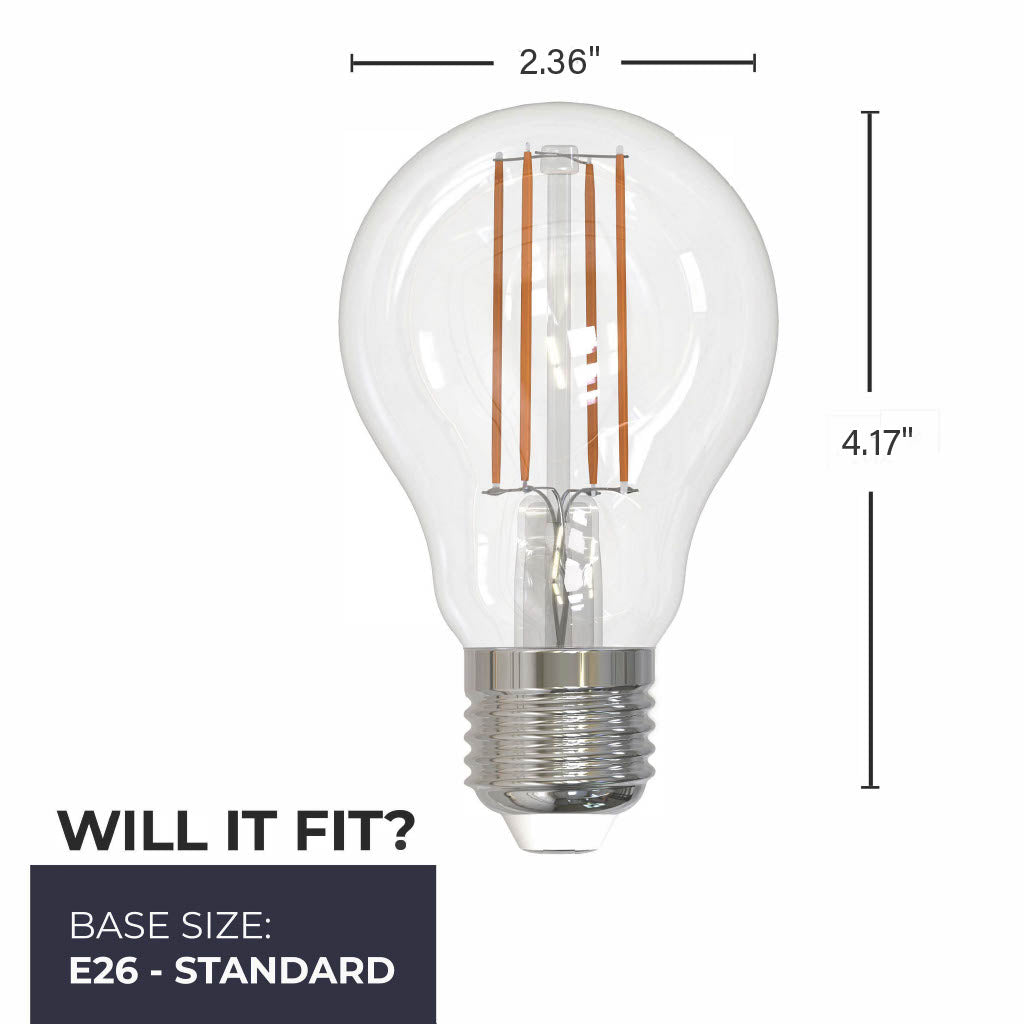 Bulbrite LED Filament, 7W Dimmable A19 Light Bulb with Clear Finish and Medium Screw E26 Base – 4000K Cool White Light, 800 lumens, 8-Pack