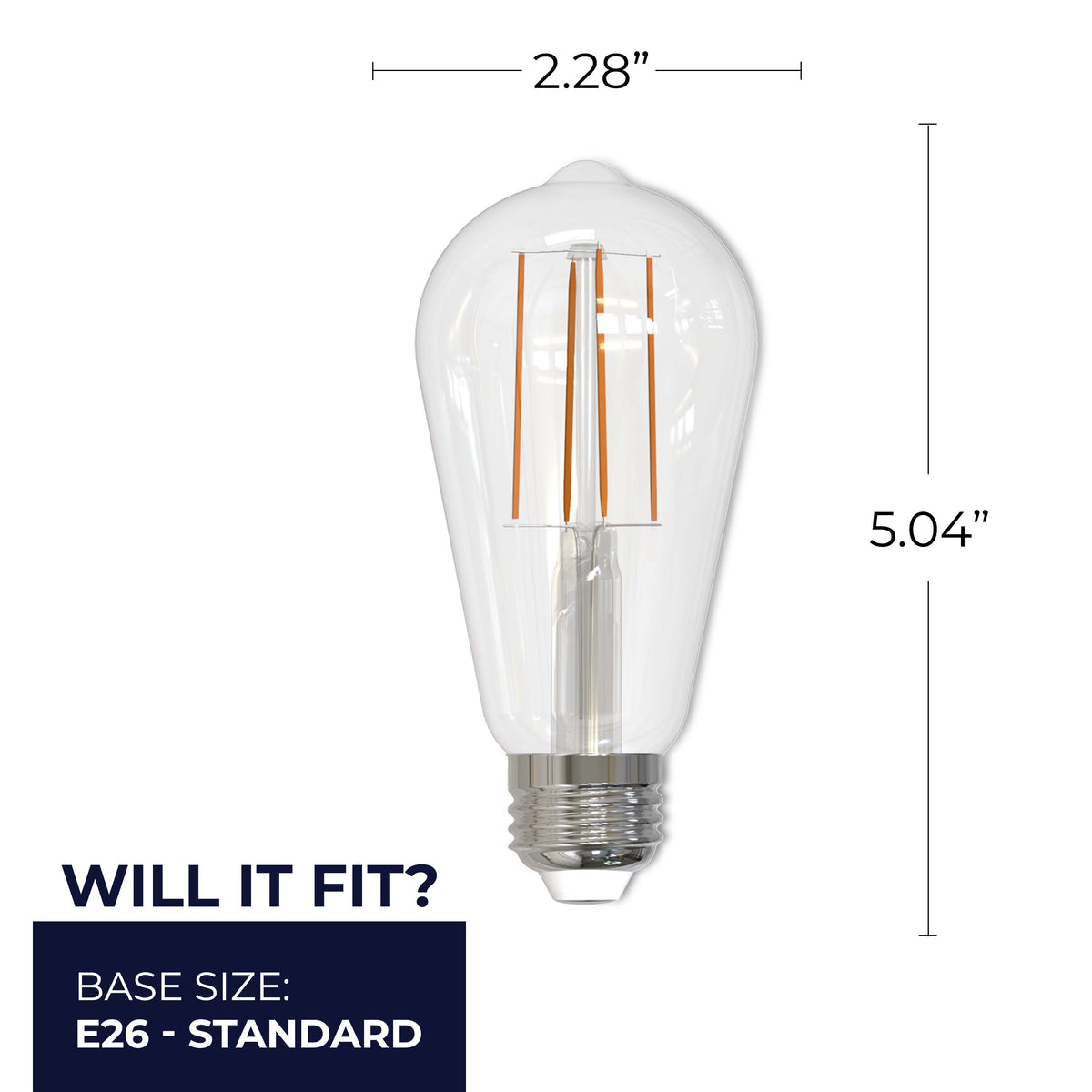 Bulbrite LED Filament, 7W Dimmable ST18 Light Bulb with Clear Finish and Medium Screw E26 Base – 4000K Cool White Light, 800 lumens, 8-Pack
