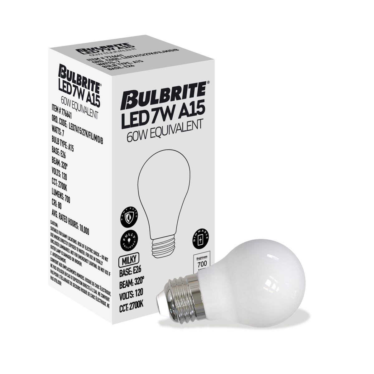 Bulbrite LED Filament 7W Dimmable A15 Light Bulb with Milky Glass Finish and E26 Medium Base – 3000K Soft White Light, 700 Lumens, 4-Pack