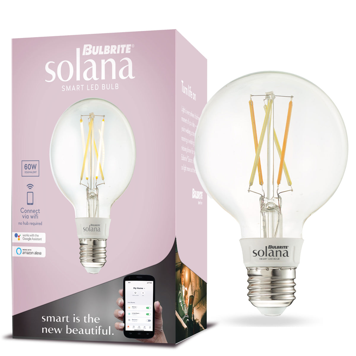 Bulbrite Solana 2-Pack G25 WiFi Connected Edison Filament LED Smart Light Bulb, Clear