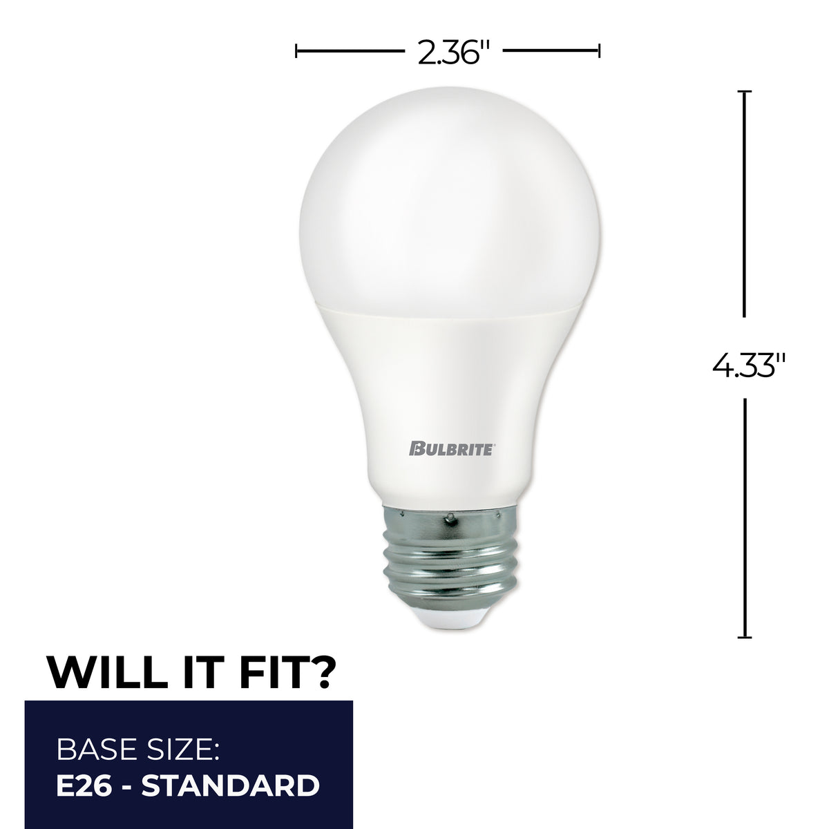 Bulbrite A19 LED Light Bulb, 9W, 60W Equivalent, 5000K, E26 Base, Frosted Finish, Dimmable, 8-Pack