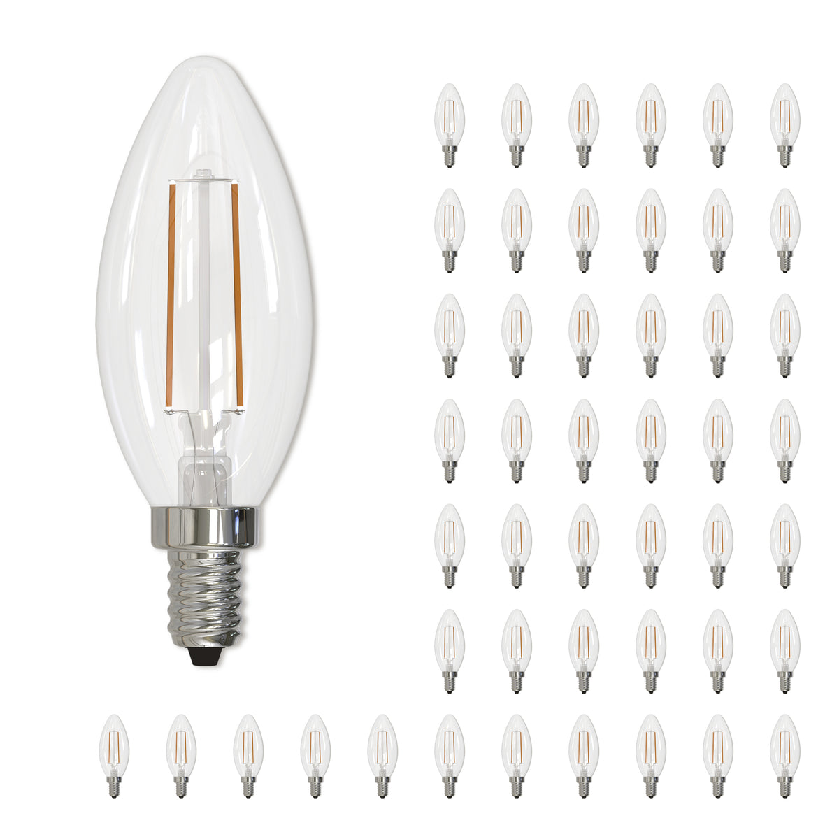 Bulbrite LED Filament Pack of (48) 4 Watt Dimmable B11 Light Bulb with Clear Glass Finish and Candelabra  (E12) Base - 2700K (Warm White Light), 350 Lumens