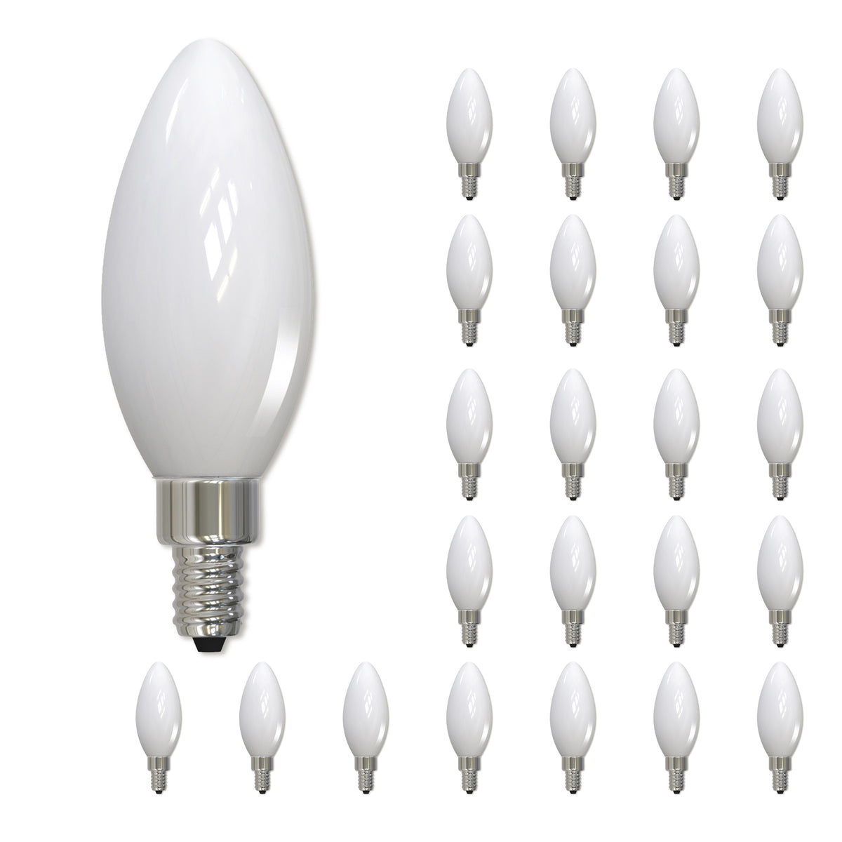 Bulbrite LED Filament Pack of (24) 4.5 Watt Dimmable B11 Light Bulb with Milky Glass Finish and Candelabra  (E12) Base - 3000K (Soft White Light), 400 Lumens