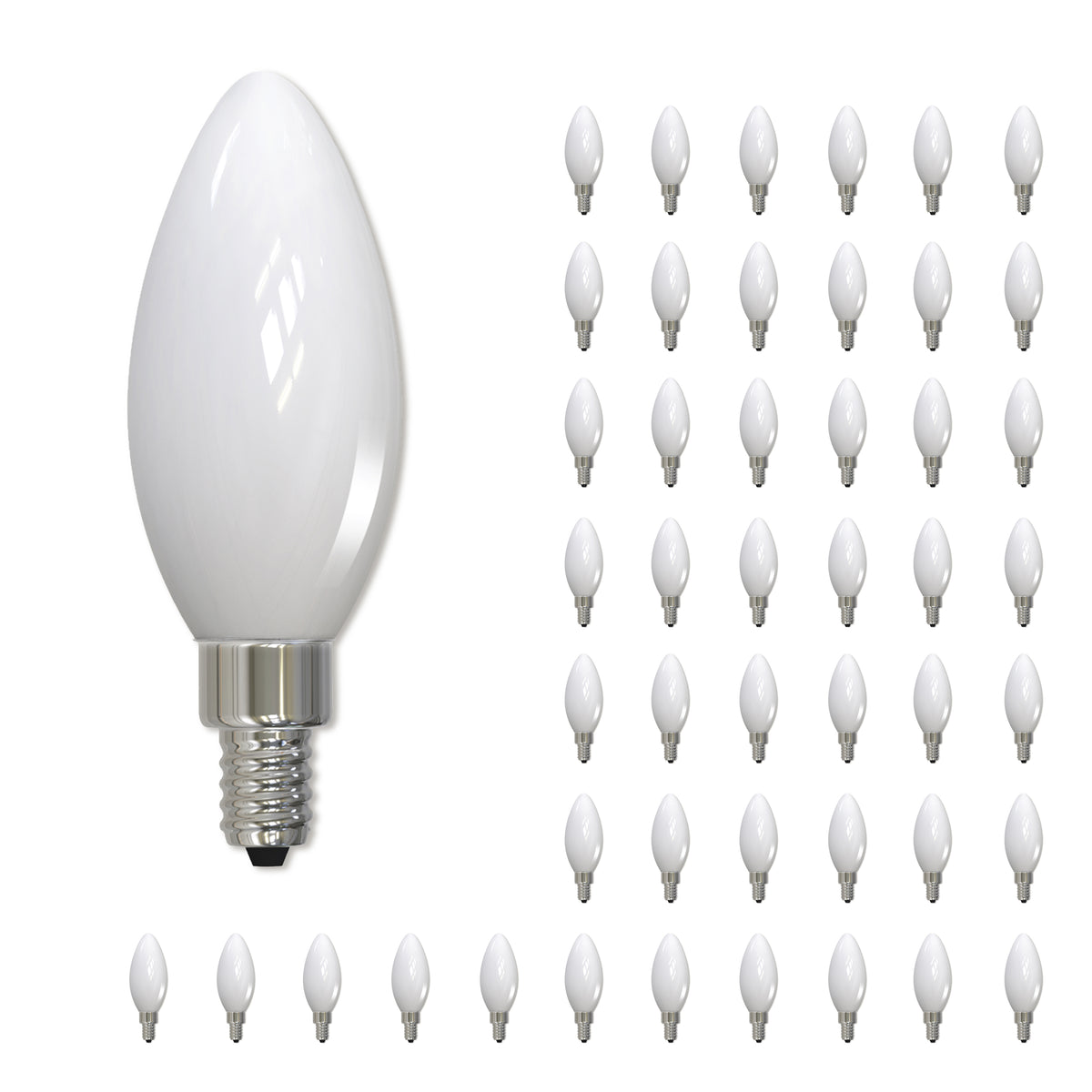 Bulbrite LED Filament Pack of (48) 4.5 Watt Dimmable B11 Light Bulb with Milky Glass Finish and Candelabra  (E12) Base - 3000K (Soft White Light), 400 Lumens