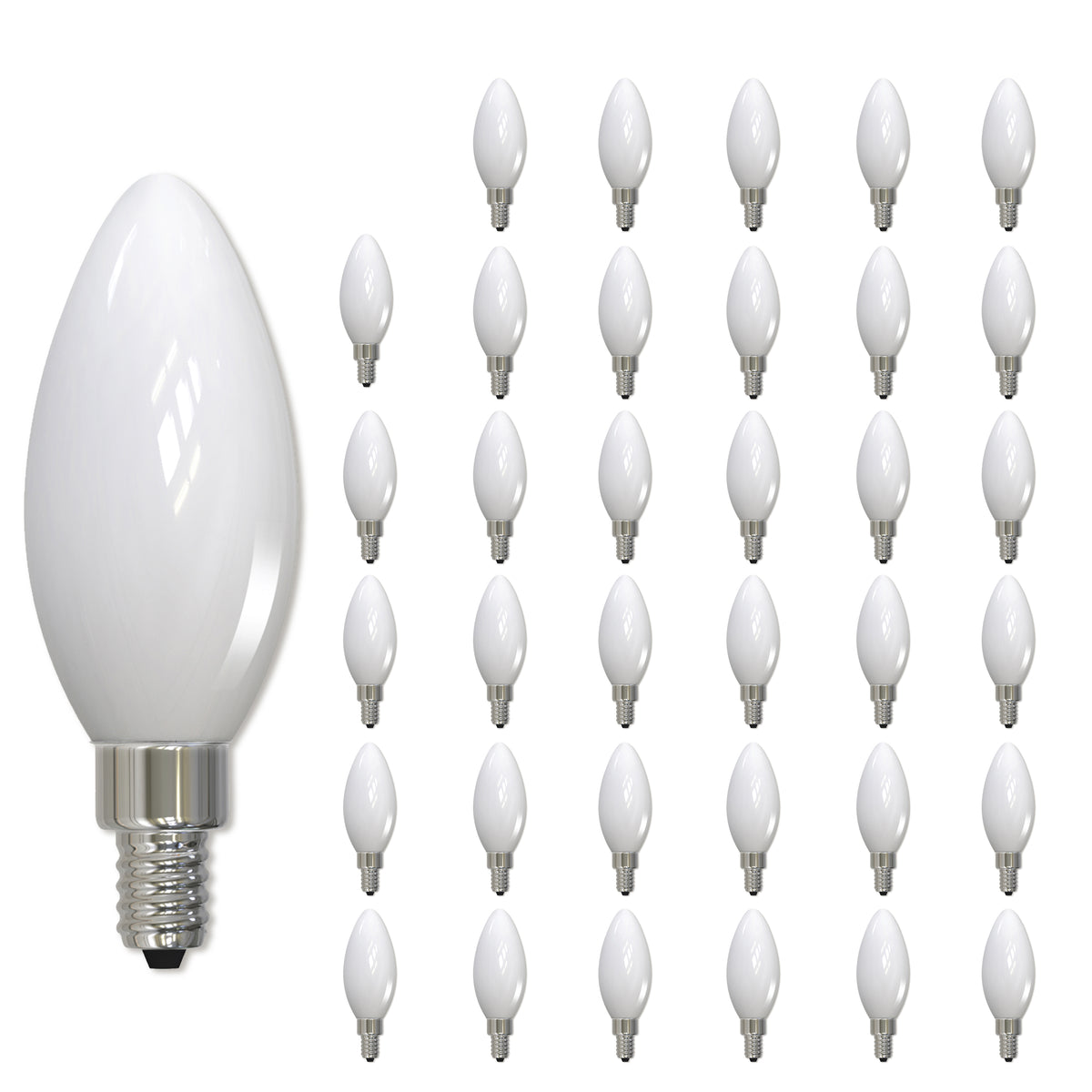 Bulbrite LED Filament Pack of (36) 5 Watt Dimmable B11 Light Bulb with Milky Glass Finish and Candelabra  (E12) Base - 2700K (Warm White Light), 500 Lumens