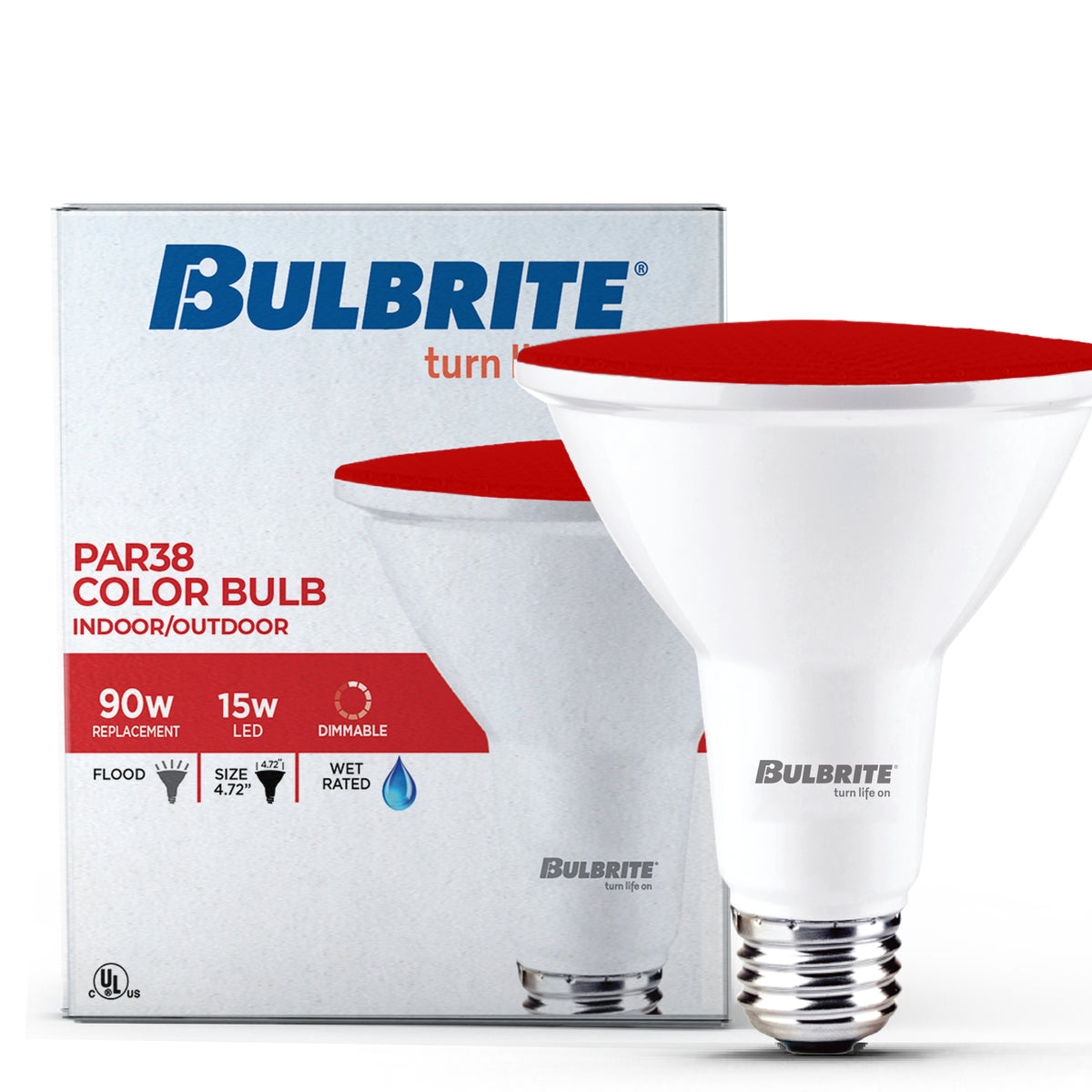 Bulbrite PAR38 LED Reflector Bulb, 15W, 90W Equivalent, E26 Base, Red Finish, Dimmable, 2-Pack