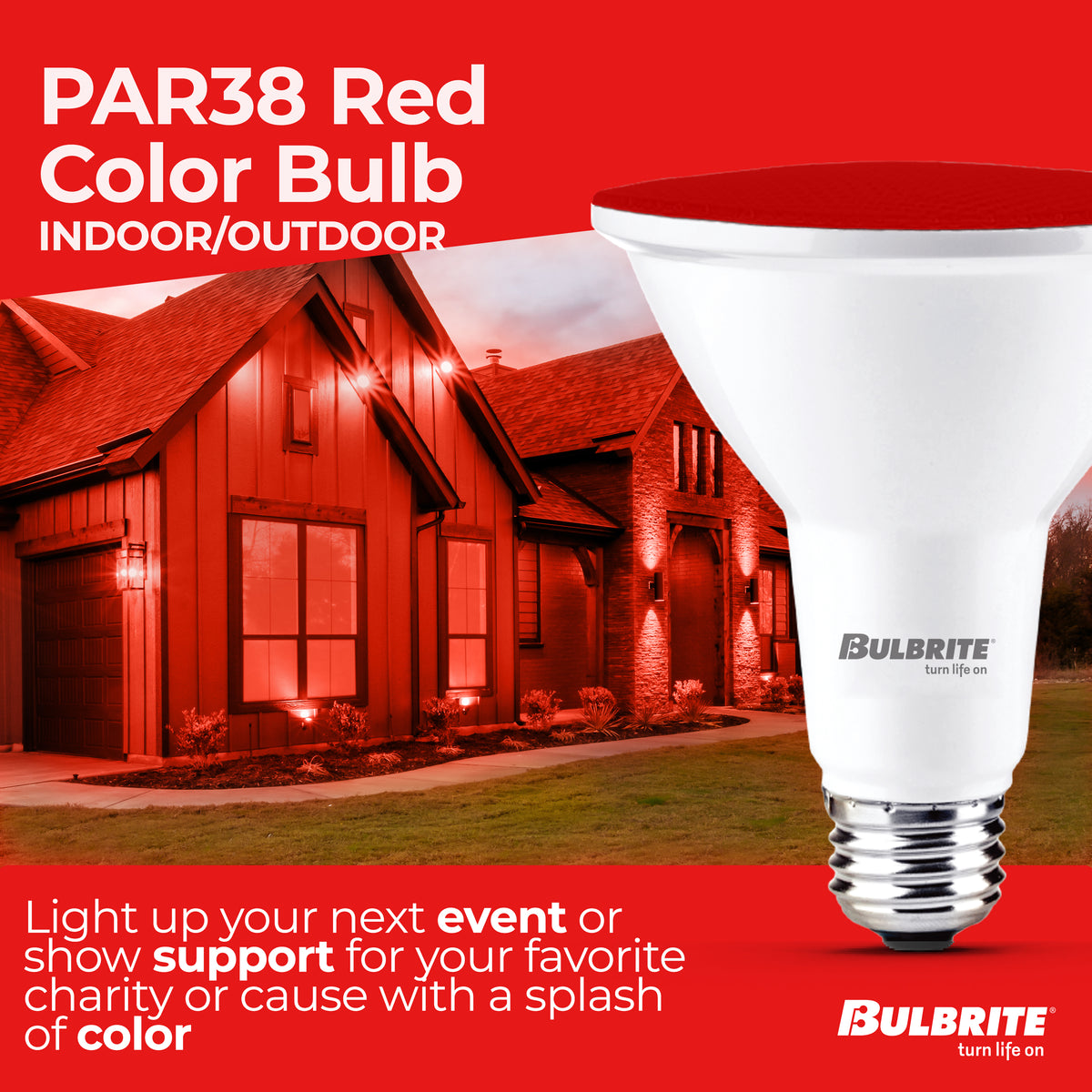 Bulbrite PAR38 LED Reflector Bulb, 15W, 90W Equivalent, E26 Base, Red Finish, Dimmable, 2-Pack