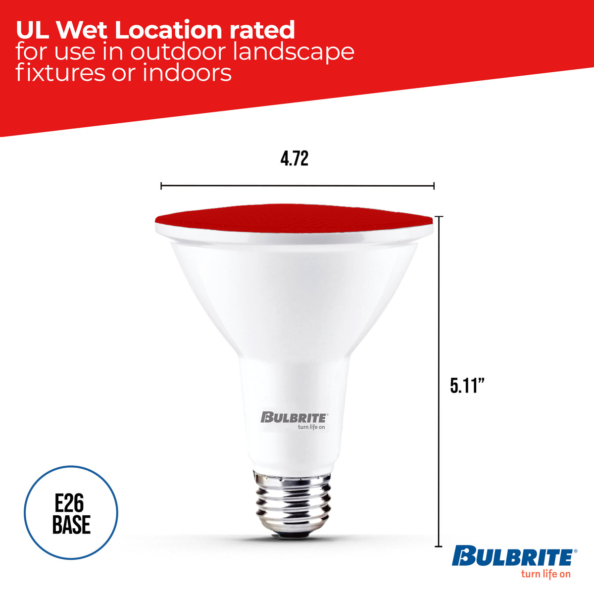 Bulbrite PAR38 LED Reflector Bulb, 15W, 90W Equivalent, E26 Base, Red Finish, Dimmable, 2-Pack