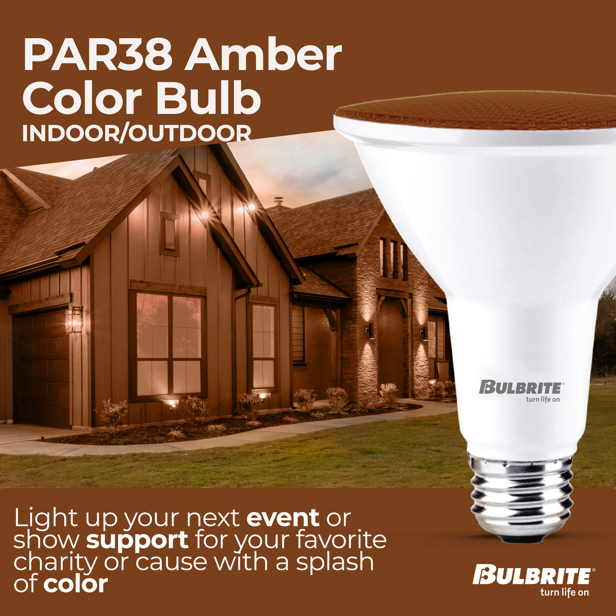 Bulbrite PAR38 LED Reflector Bulb, 15W, 90W Equivalent, E26 Base, Amber Finish, Dimmable, 2-Pack