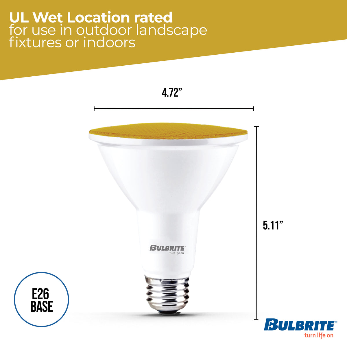 Bulbrite PAR38 LED Reflector Bulb, 15W, 90W Equivalent, E26 Base, Yellow Finish, Dimmable, 2-Pack