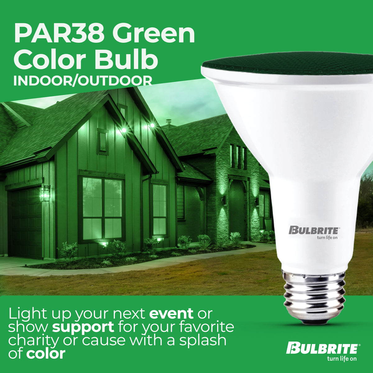 Bulbrite PAR38 LED Reflector Bulb, 15W, 90W Equivalent, E26 Base, Blue Finish, Dimmable, 2-Pack, Green