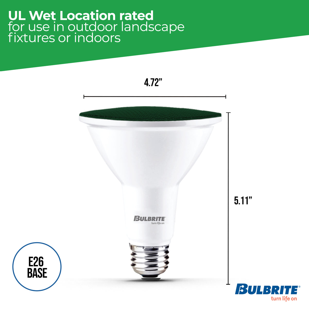 Bulbrite PAR38 LED Reflector Bulb, 15W, 90W Equivalent, E26 Base, Blue Finish, Dimmable, 2-Pack, Green