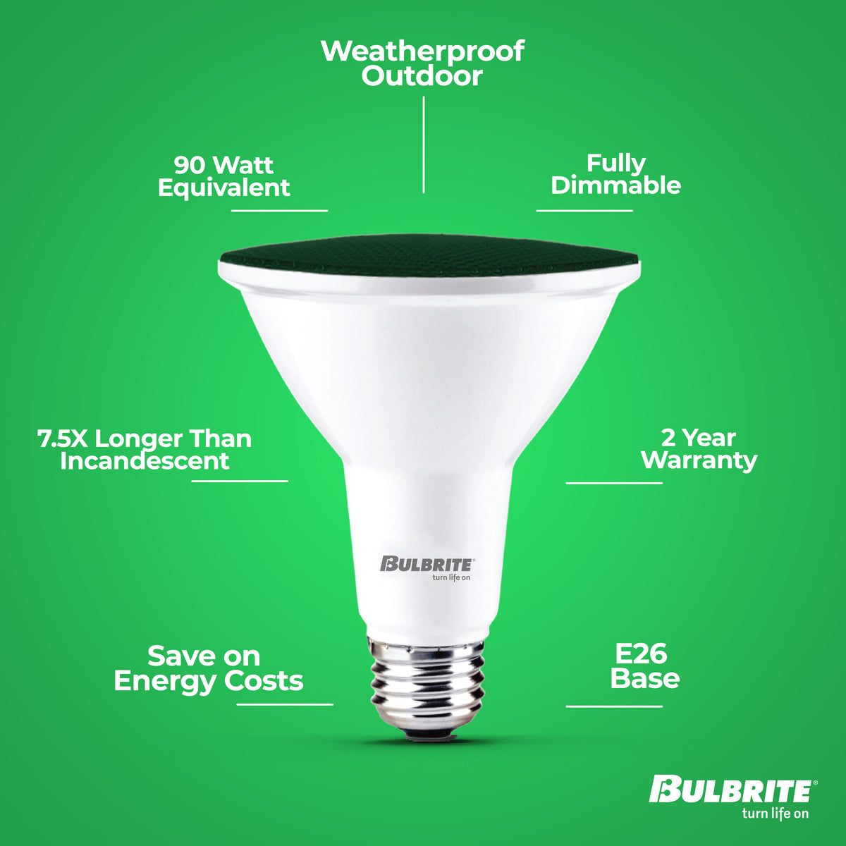 Bulbrite PAR38 LED Reflector Bulb, 15W, 90W Equivalent, E26 Base, Blue Finish, Dimmable, 2-Pack, Green