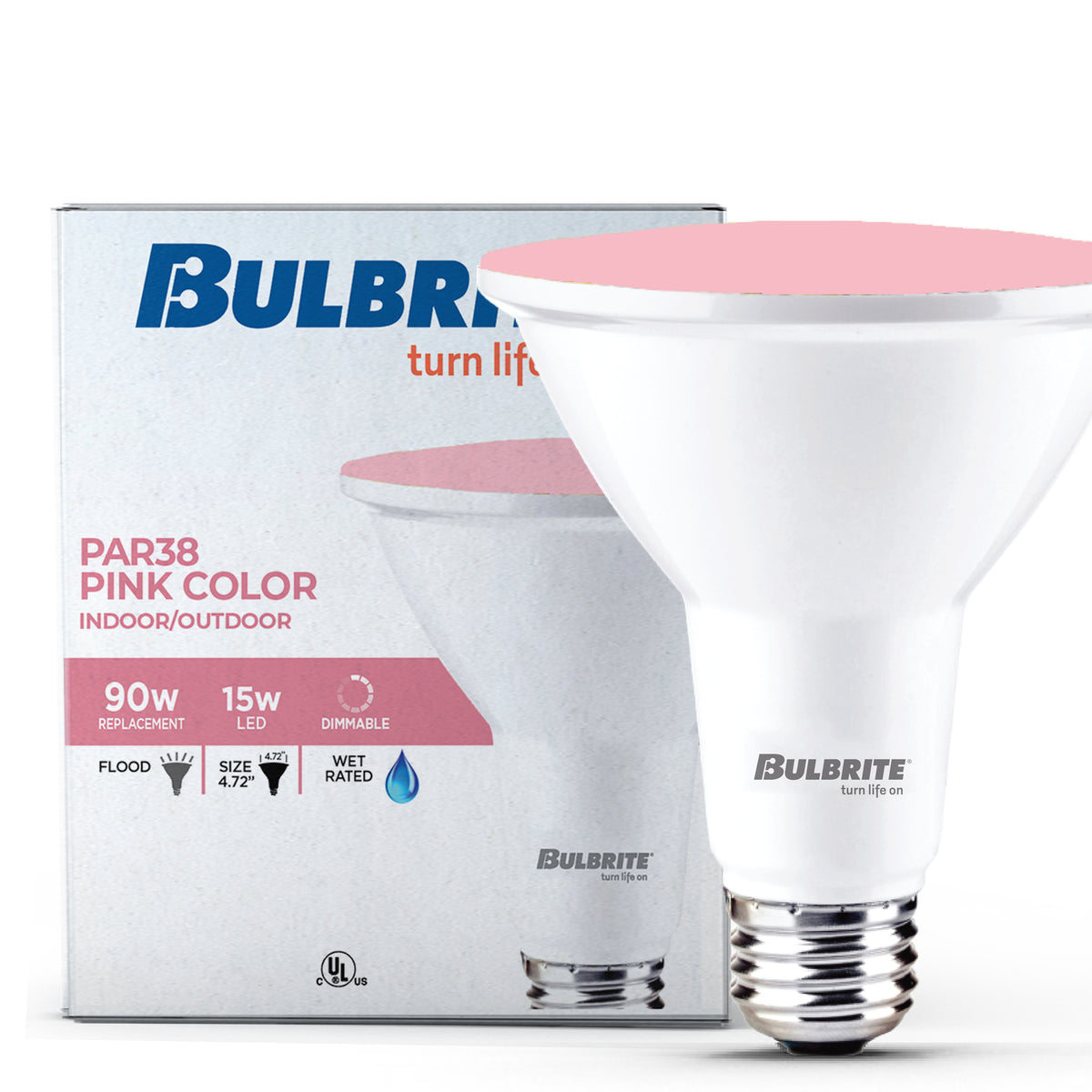 Bulbrite PAR38 LED Reflector Bulb, 15W, 90W Equivalent, E26 Base, Pink Finish, Dimmable, 2-Pack