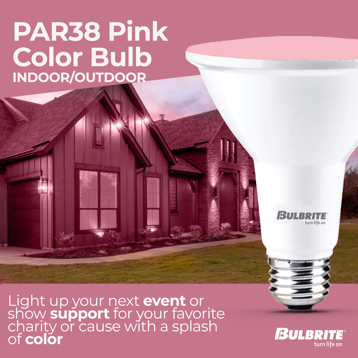 Bulbrite PAR38 LED Reflector Bulb, 15W, 90W Equivalent, E26 Base, Pink Finish, Dimmable, 2-Pack