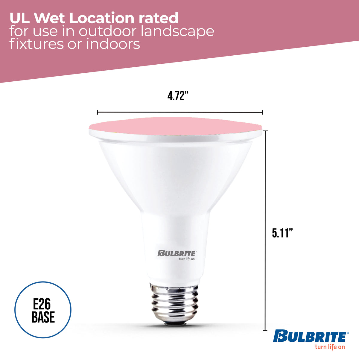 Bulbrite PAR38 LED Reflector Bulb, 15W, 90W Equivalent, E26 Base, Pink Finish, Dimmable, 2-Pack
