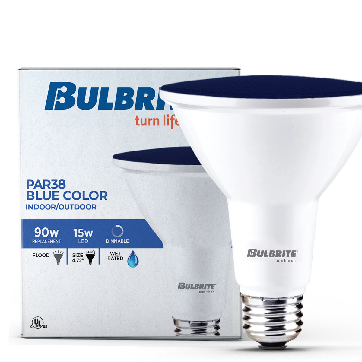 Bulbrite PAR38 LED Reflector Bulb, 15W, 90W Equivalent, E26 Base, Blue Finish, Dimmable, 2-Pack, 5.11-Inch Length