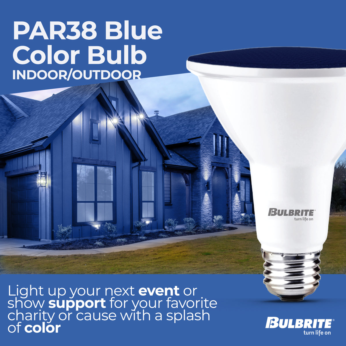 Bulbrite PAR38 LED Reflector Bulb, 15W, 90W Equivalent, E26 Base, Blue Finish, Dimmable, 2-Pack, 5.11-Inch Length