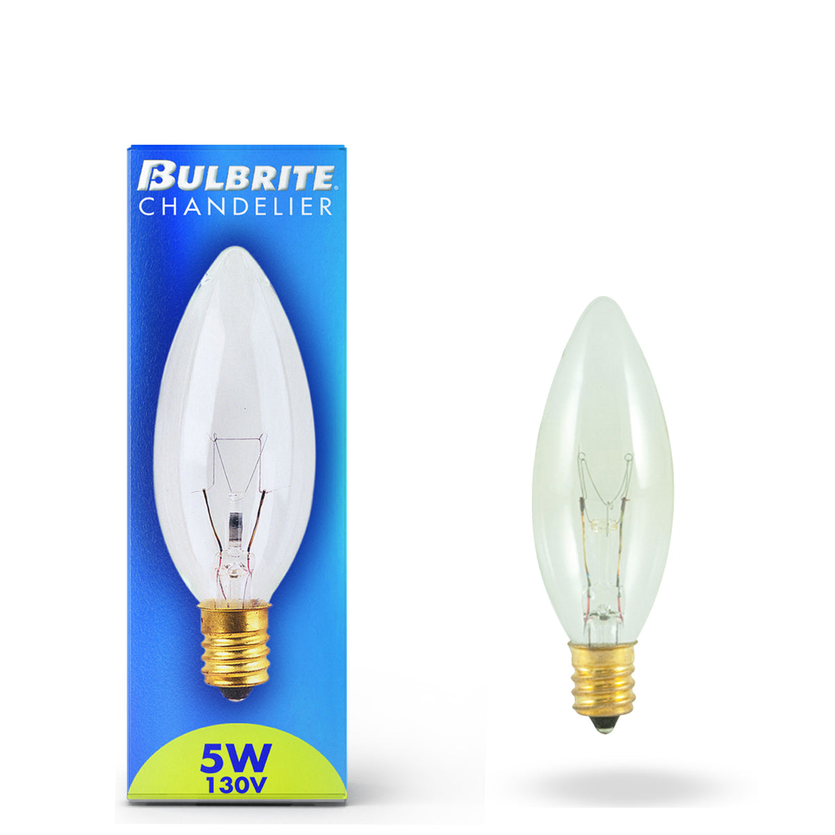 Bulbrite B8 Incandescent Light Bulb, 5W, 2700K, E12 Base, Clear Finish, Dimmable, 50-Pack