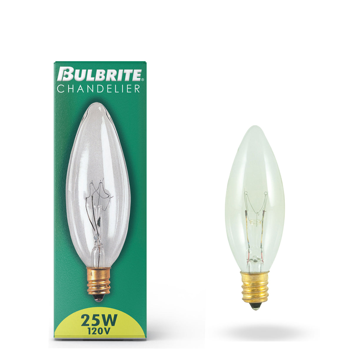 Bulbrite B8 Incandescent Light Bulb, 25W, 2700K, E12 Base, Clear Finish, Dimmable, 50-Pack, 220 Lumens
