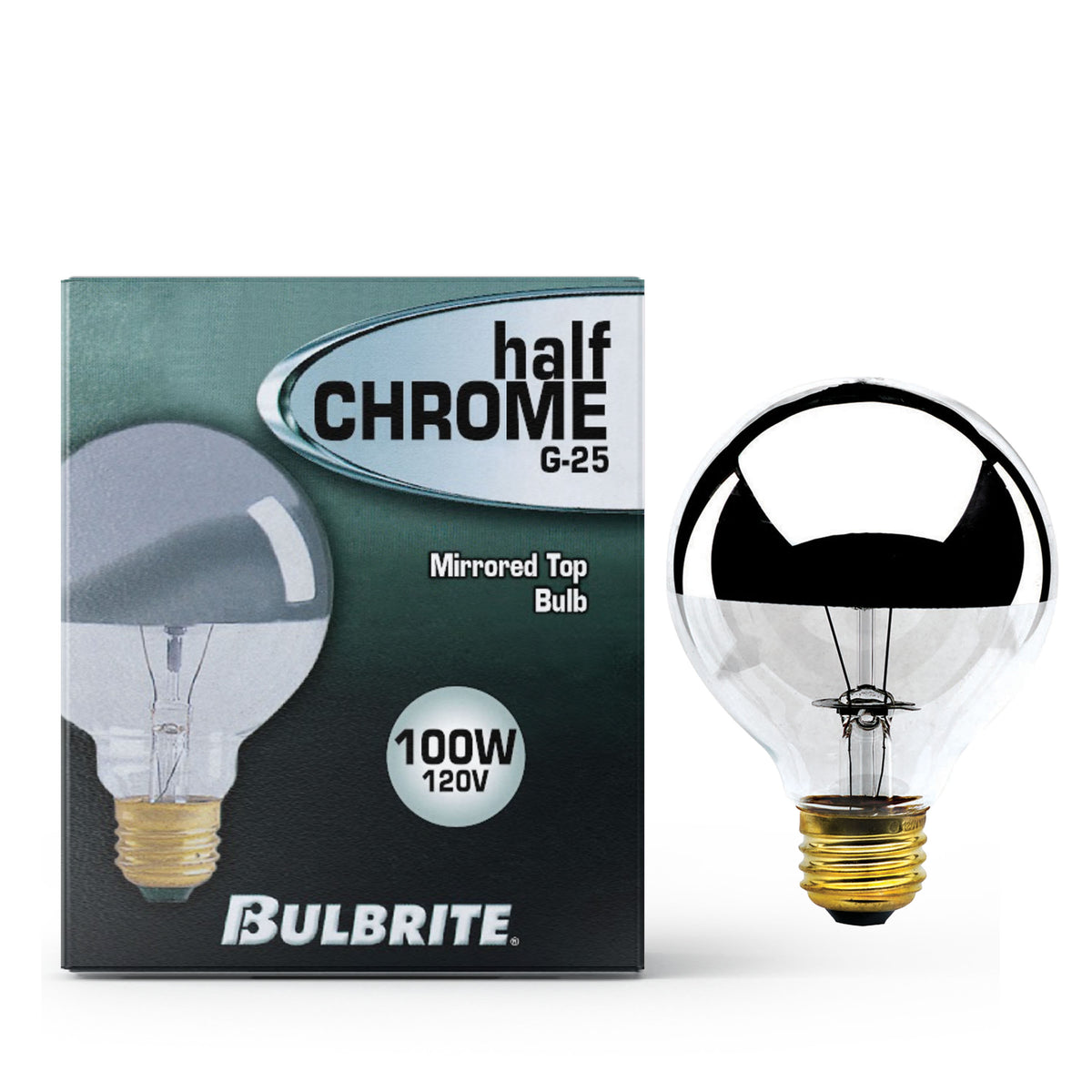 Bulbrite 100W Dimmable Half Chrome G25 E26 Medium BaseIncandescent Light Bulb, 6-Pack
