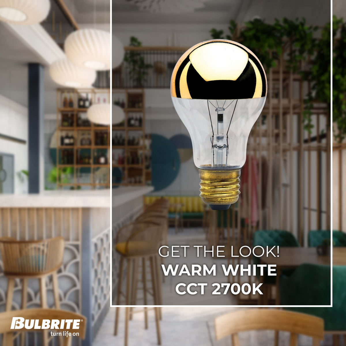 Bulbrite 60W Dimmable Half Chrome G25 Incandescent Light Bulbs with E26 Medium Base, 2700K Warm White Light, 6-Pack