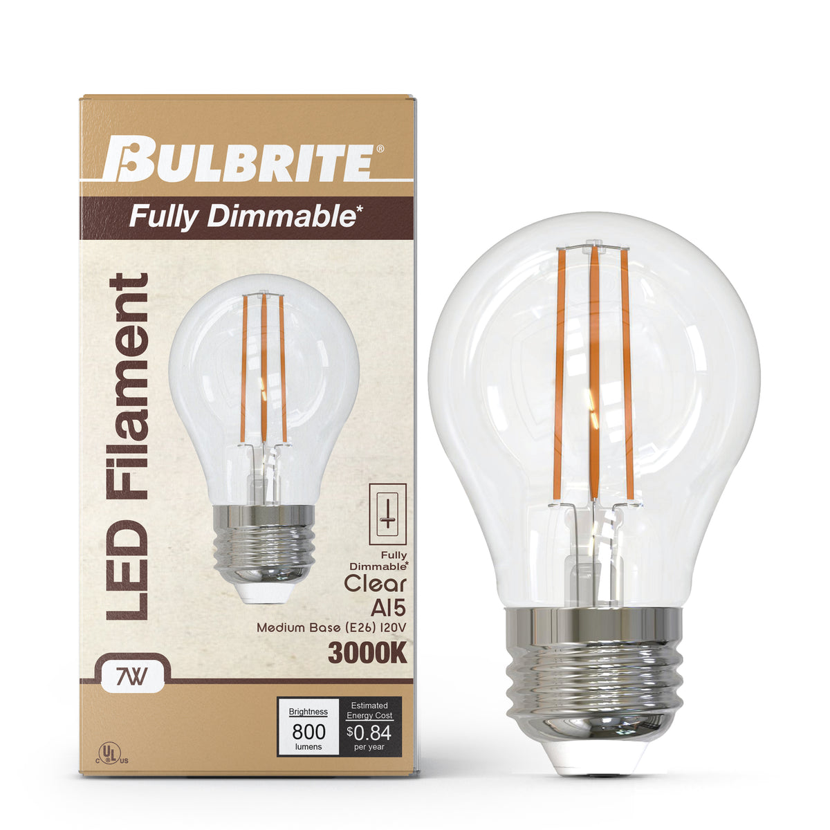 Bulbrite LED Filament 7W Dimmable A15 Light Bulb with Clear Glass Finish and E26 Medium Base – 3000K Soft White Light, 800 Lumens, 4-Pack, 3.29-Inch Length