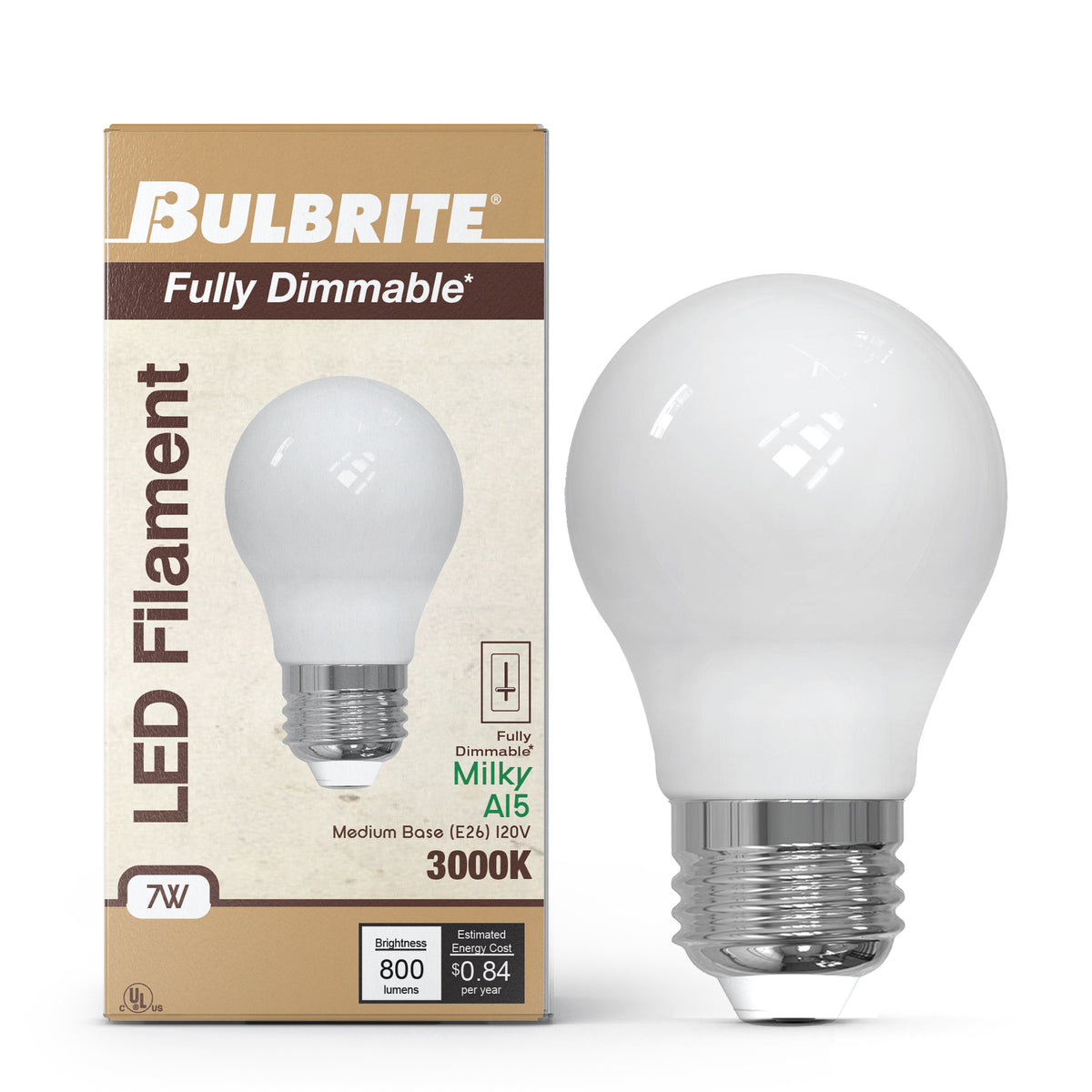 Bulbrite LED Filament 7W Dimmable A15 Light Bulb with Milky Glass Finish and E26 Medium Base – 3000K Soft White Light, 800 Lumens, 4-Pack