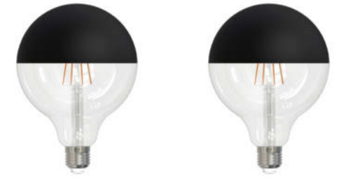Bulbrite LED Filament Pack of (4) 6 Watt Dimmable G40 Light Bulb with Half Black Glass Finish and Medium (E26) Base - 2700K (Warm White Light), 500 Lumens