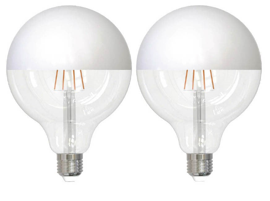 Bulbrite LED Filament Pack of (2) 6 Watt Dimmable G40 Light Bulb with Half White Glass Finish and Medium (E26) Base - 2700K (Warm White Light), 500 Lumens