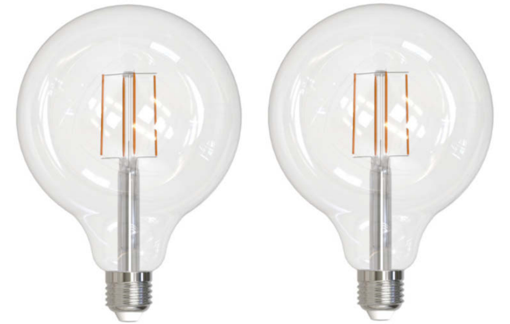 Bulbrite LED Filament Pack of (2) 8.5 Watt Dimmable G40 Light Bulb with Clear Glass Finish and Medium (E26) Base - 4000K (Cool White Light), 800 Lumens