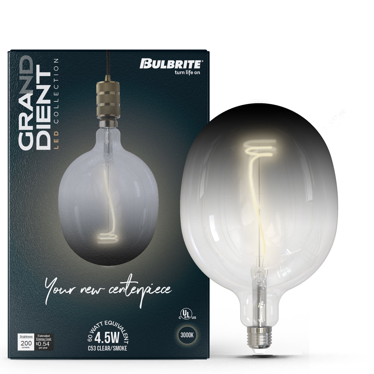 Bulbrite Gradient 4.5W C53 LED Filament Light Bulb with a Clear/Smoke Finish and E26 Medium Base – 3000K, 200 Lumens