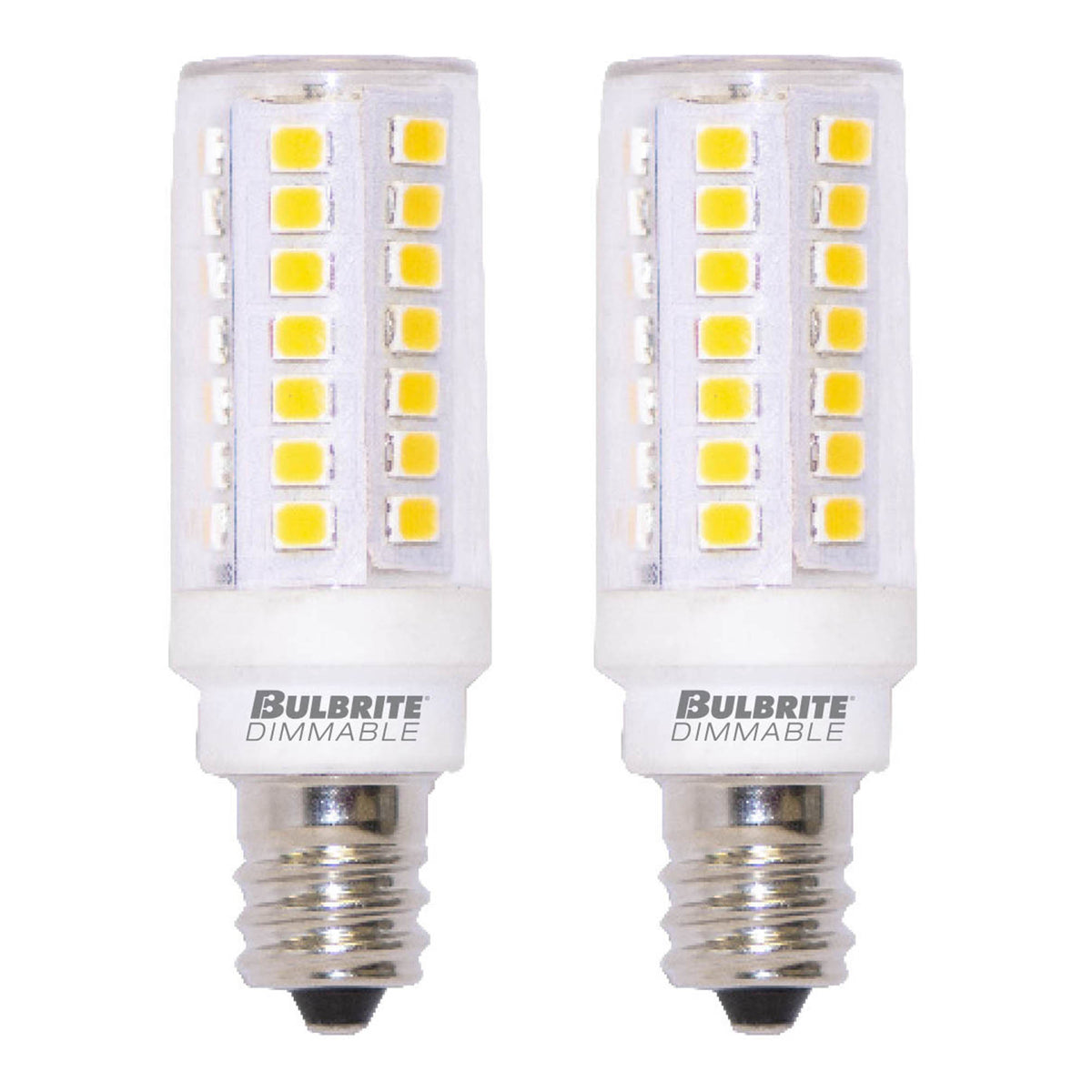 Bulbrite LED Filament Pack of (2) 5 Watt Dimmable T6 Light Bulbs with Clear Finish and Candelabra (E12) Base - 3000K (Soft White Light), 550 Lumens