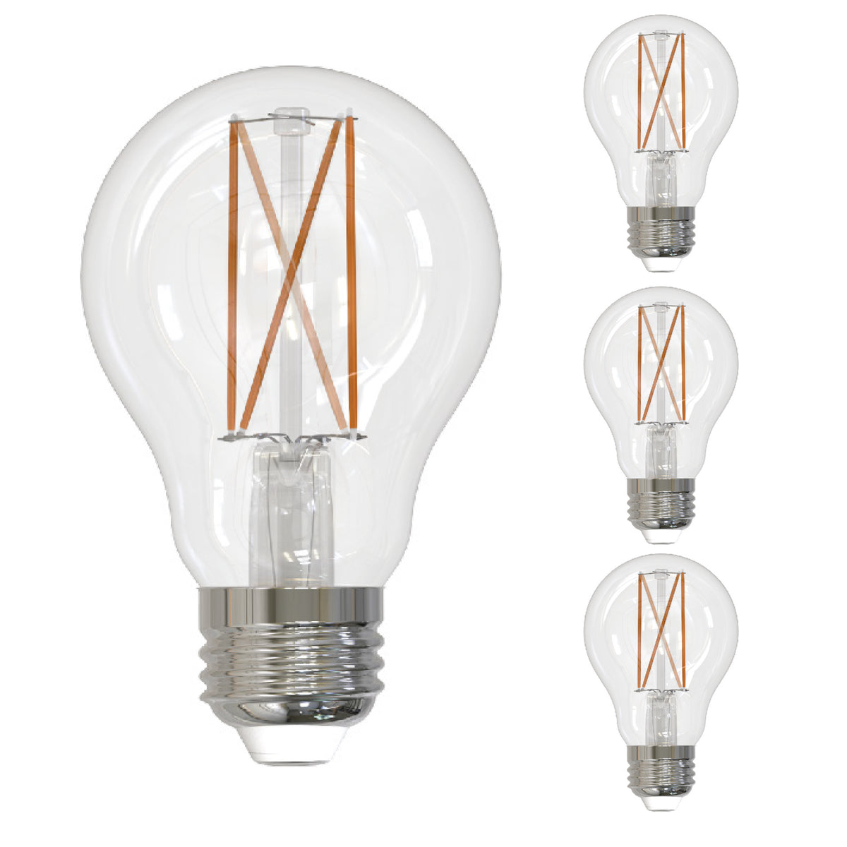 Bulbrite LED Filament Pack of (4) 9 Watt Dimmable A19 Light Bulb with Clear Glass Finish and Medium (E26) Base - 4000K (Cool White Light), 1100 Lumens