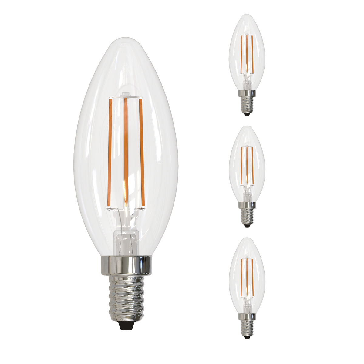 Bulbrite LED Filament Pack of (4) 5 Watt Dimmable B11 Light Bulb with Clear Glass Finish and Candelabra (E12) Base - 4000K (Cool White Light), 500 Lumens