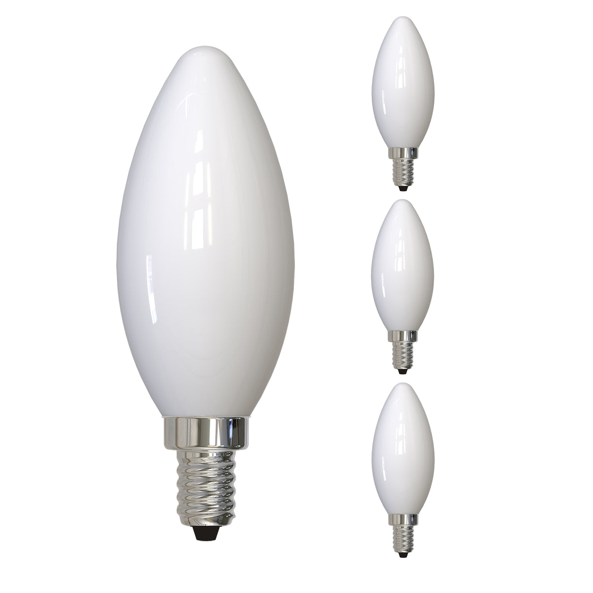 Bulbrite LED Filament Pack of (4) 4 Watt Dimmable B11 Light Bulb with Milky Glass Finish and Candelabra (E12) Base - 4000K (Cool White Light), 300 Lumens
