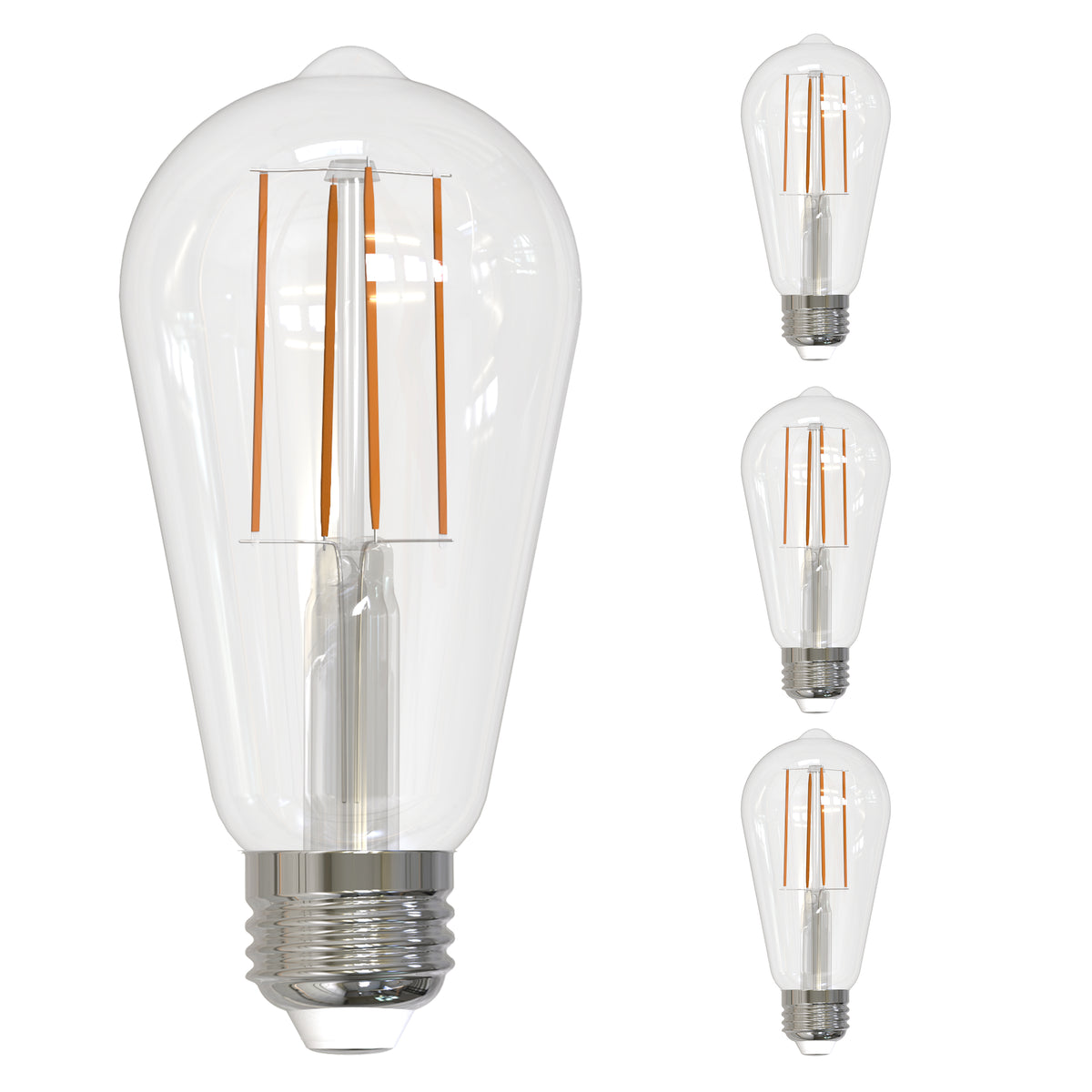 Bulbrite LED Filament Pack of (4) 8.5 Watt Dimmable ST18 Light Bulb with Clear Glass Finish and Medium (E26) Base - 4000K (Cool White Light), 800 Lumens