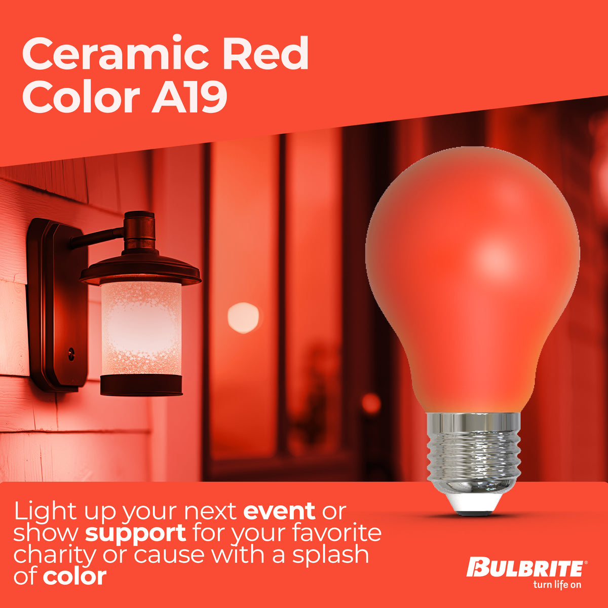 Bulbrite A19 LED Light Bulb, 4.5W, 25W Equivalent, E26 Base, Ceramic Red Finish, Dimmable, 10-Pack