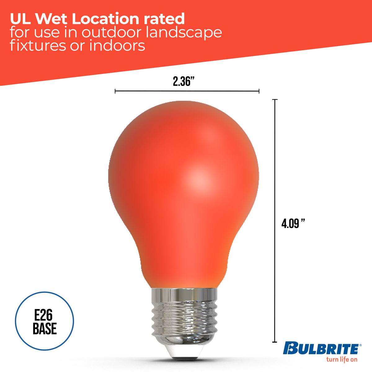 Bulbrite A19 LED Light Bulb, 4.5W, 25W Equivalent, E26 Base, Ceramic Red Finish, Dimmable, 10-Pack