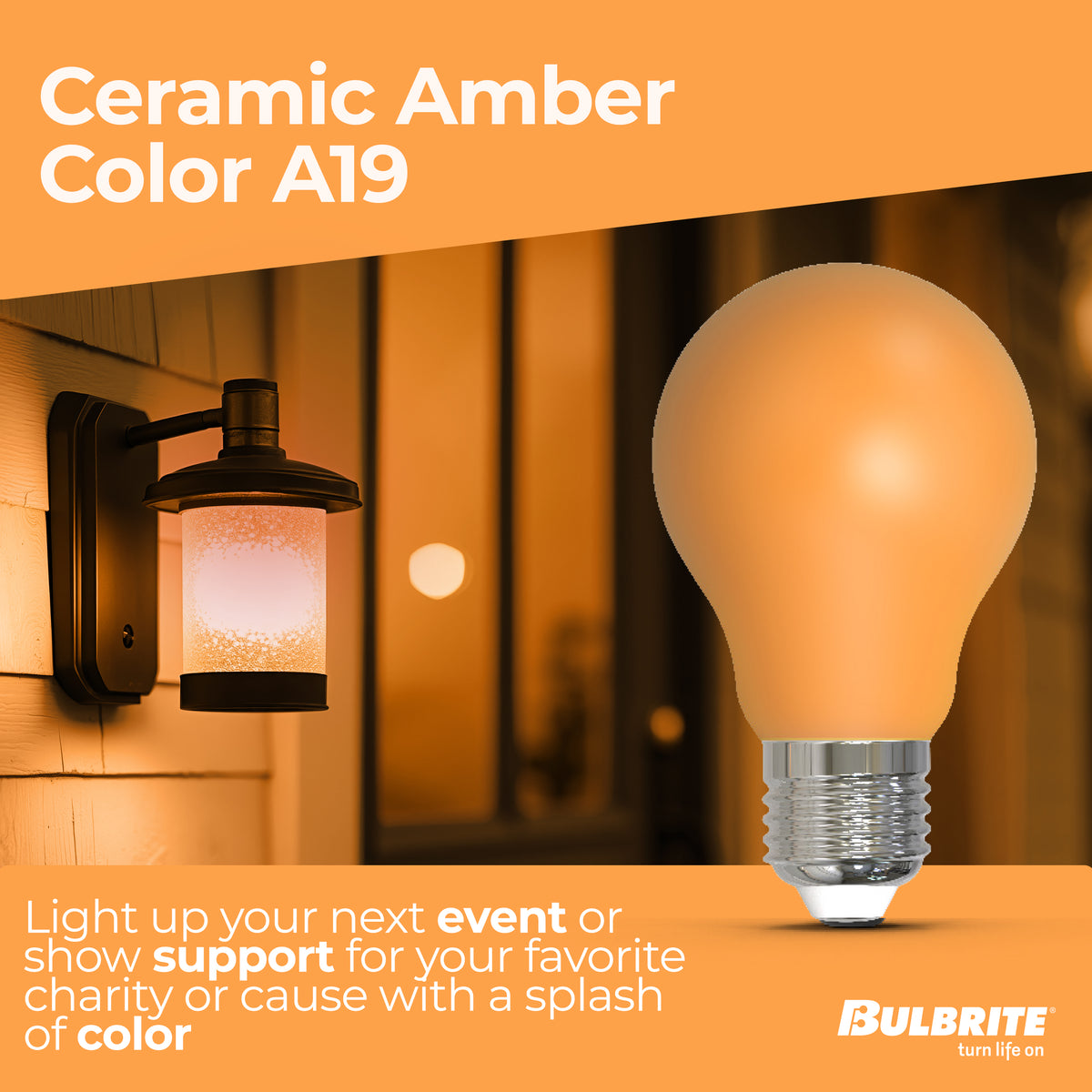 Bulbrite A19 LED Light Bulb, 4.5W, 25W Equivalent, E26 Base, Amber Finish, Dimmable, 10-Pack