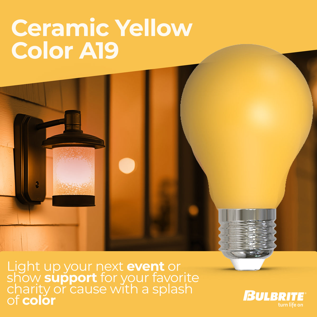 Bulbrite A19 LED Light Bulb, 4.5W, 25W Equivalent, E26 Base, Ceramic Yellow Finish, Dimmable, 10-Pack