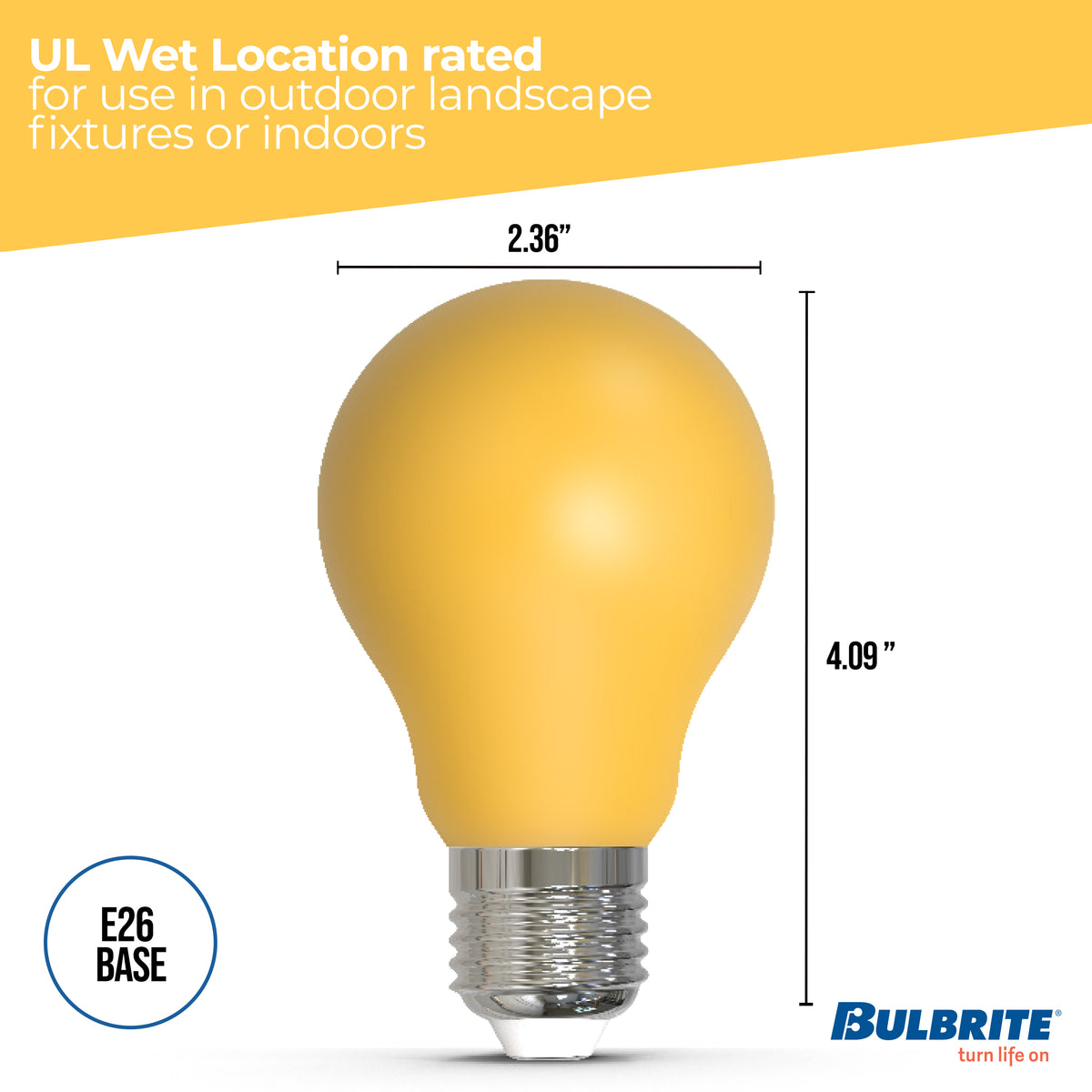 Bulbrite A19 LED Light Bulb, 4.5W, 25W Equivalent, E26 Base, Ceramic Yellow Finish, Dimmable, 10-Pack