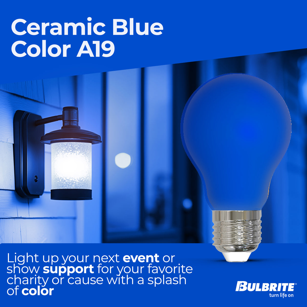 Bulbrite A19 LED Light Bulb, 4.5W, 25W Equivalent, E26 Base, Ceramic Blue Finish, Dimmable, 10-Pack
