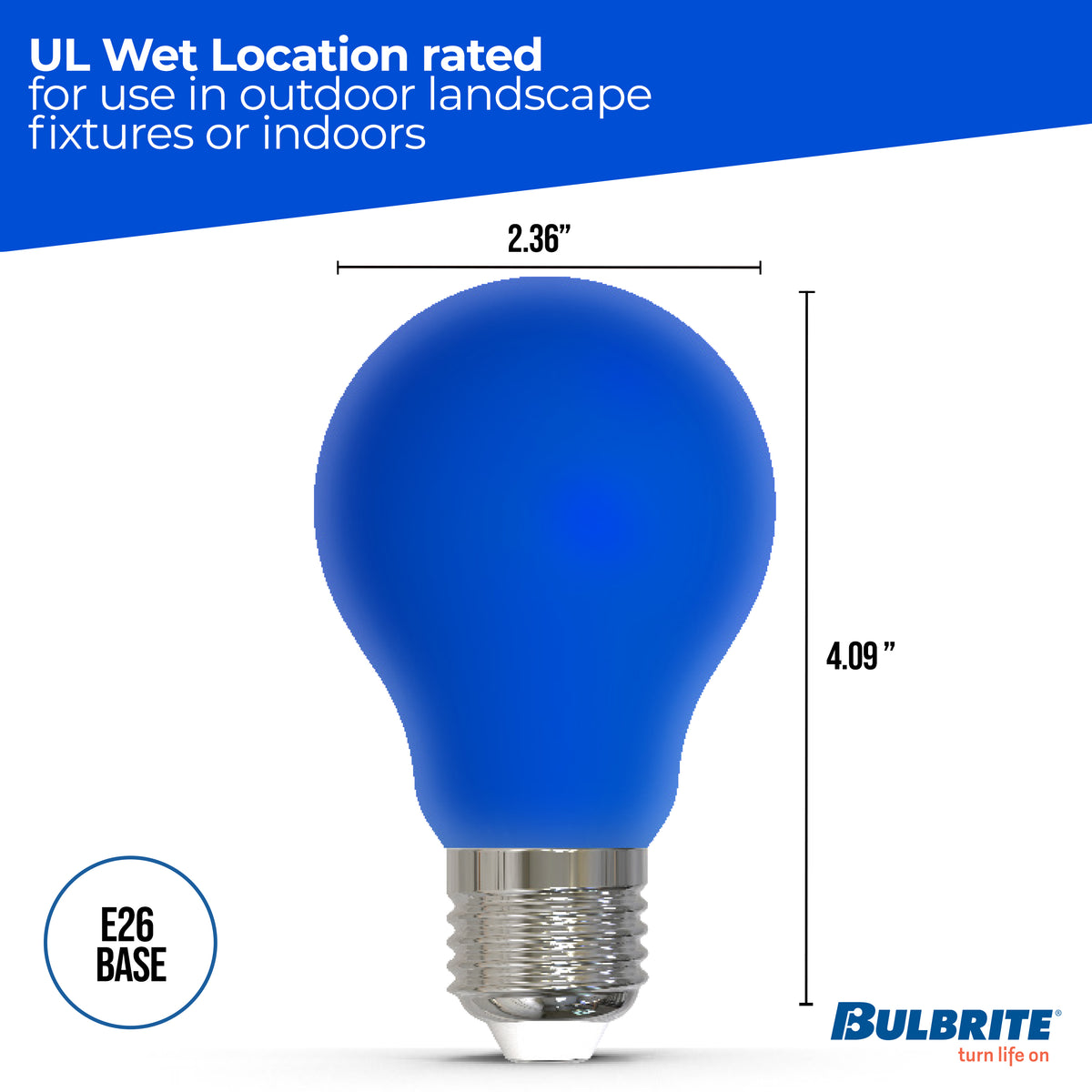 Bulbrite A19 LED Light Bulb, 4.5W, 25W Equivalent, E26 Base, Ceramic Blue Finish, Dimmable, 10-Pack