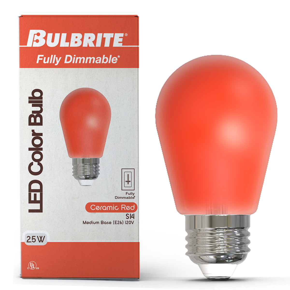 Bulbrite S14 Colored LED Light Bulb, 2.5W, 25W Equivalent, E26 Base, Ceramic Red Finish, Dimmable, 10-Pack