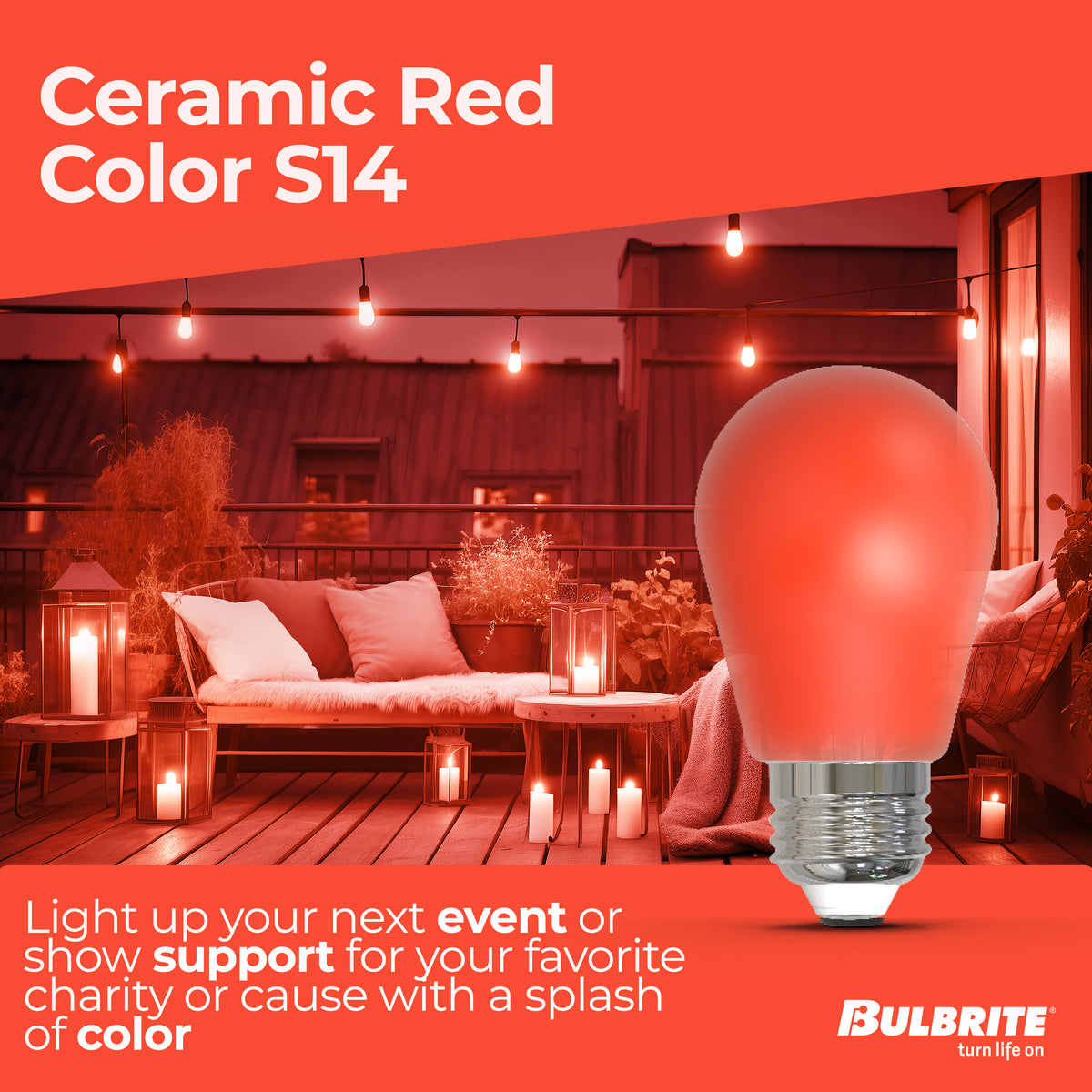 Bulbrite S14 Colored LED Light Bulb, 2.5W, 25W Equivalent, E26 Base, Ceramic Red Finish, Dimmable, 10-Pack