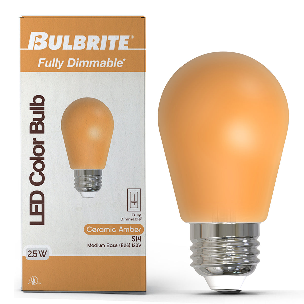 Bulbrite S14 Colored LED Light Bulb, 2.5W, 25W Equivalent, E26 Base, Amber Finish, Dimmable, 10-Pack