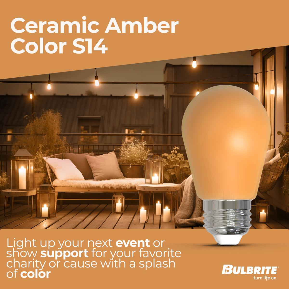 Bulbrite S14 Colored LED Light Bulb, 2.5W, 25W Equivalent, E26 Base, Amber Finish, Dimmable, 10-Pack