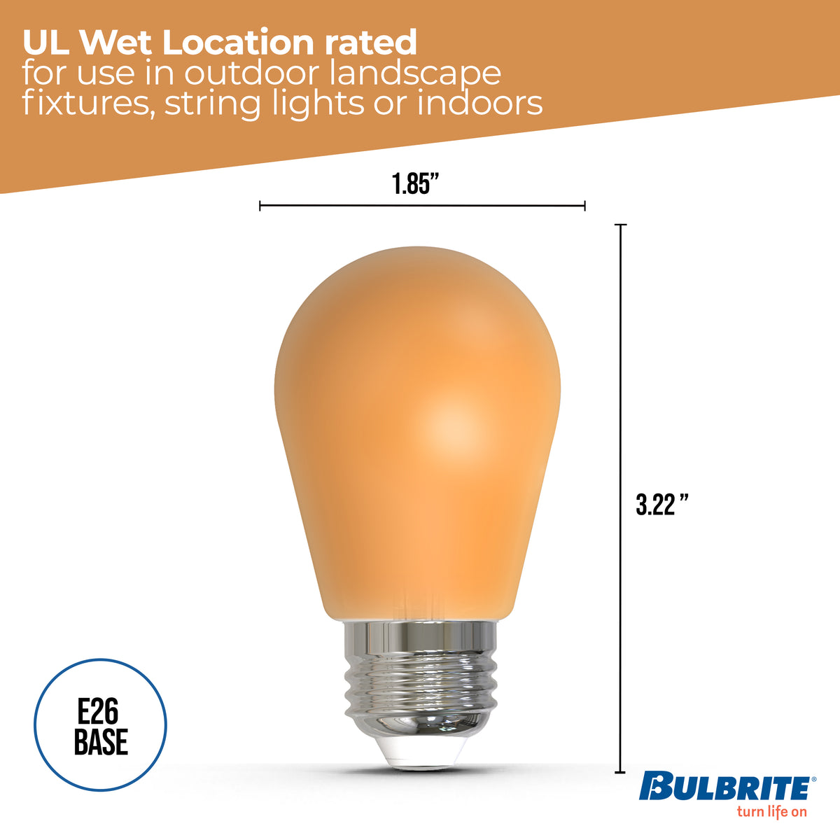 Bulbrite S14 Colored LED Light Bulb, 2.5W, 25W Equivalent, E26 Base, Amber Finish, Dimmable, 10-Pack